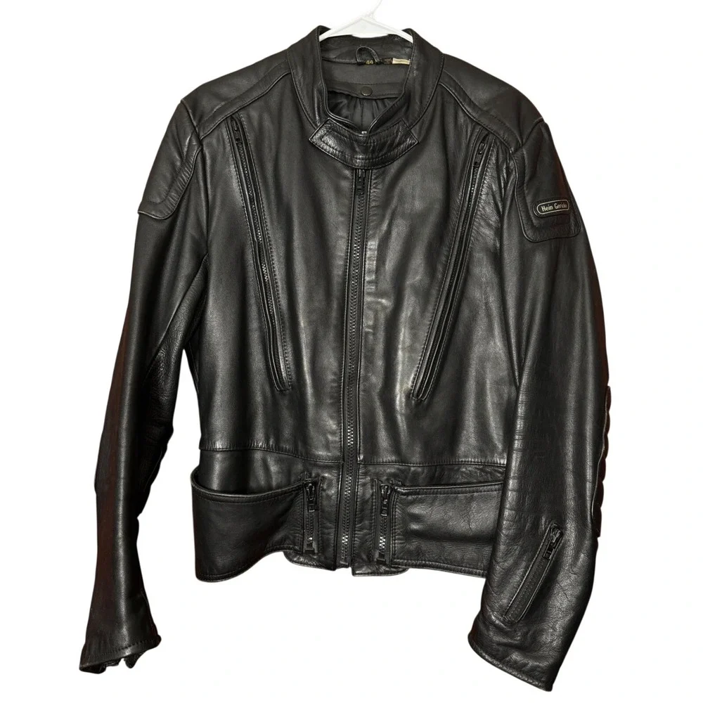 Hein Gericke Echt Leder VTG Black Leather Motorcycle Jacket 44 Lined Vented Pads